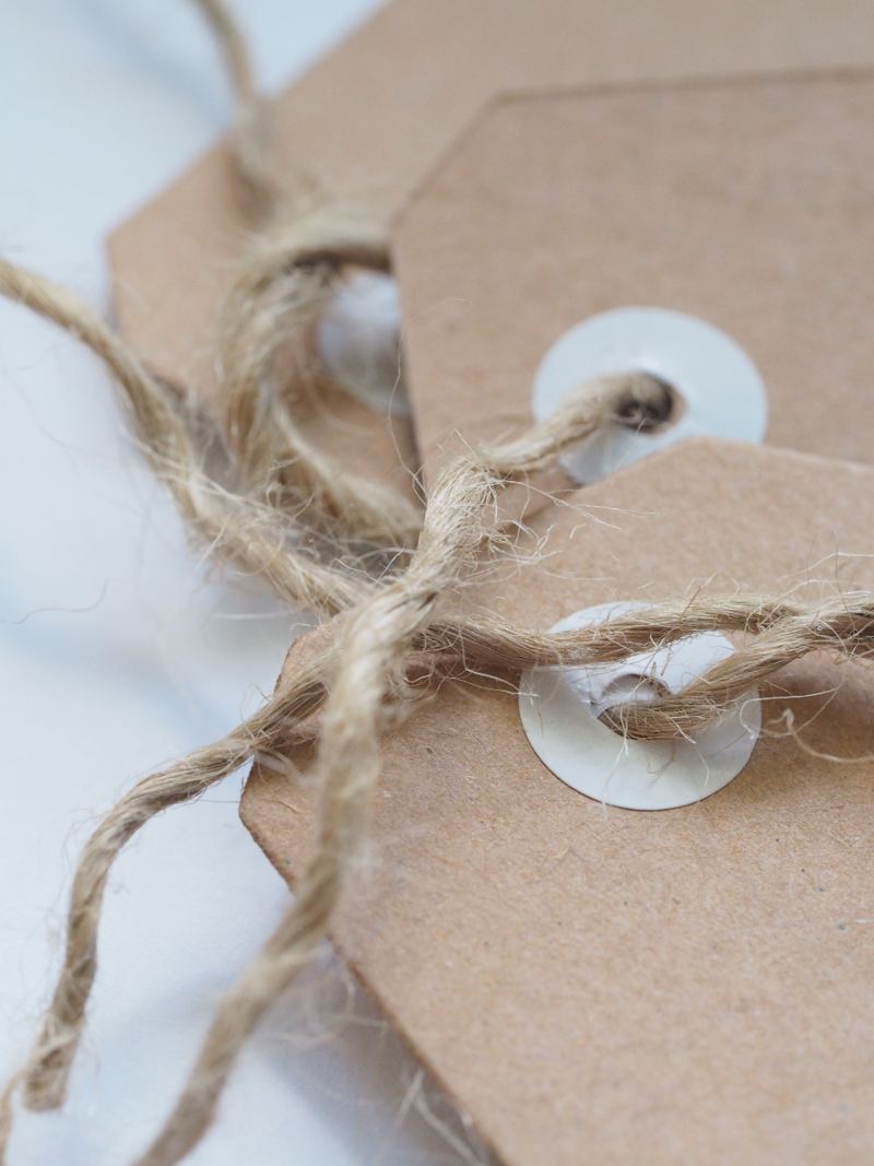 Kraft paper tags tied with twine